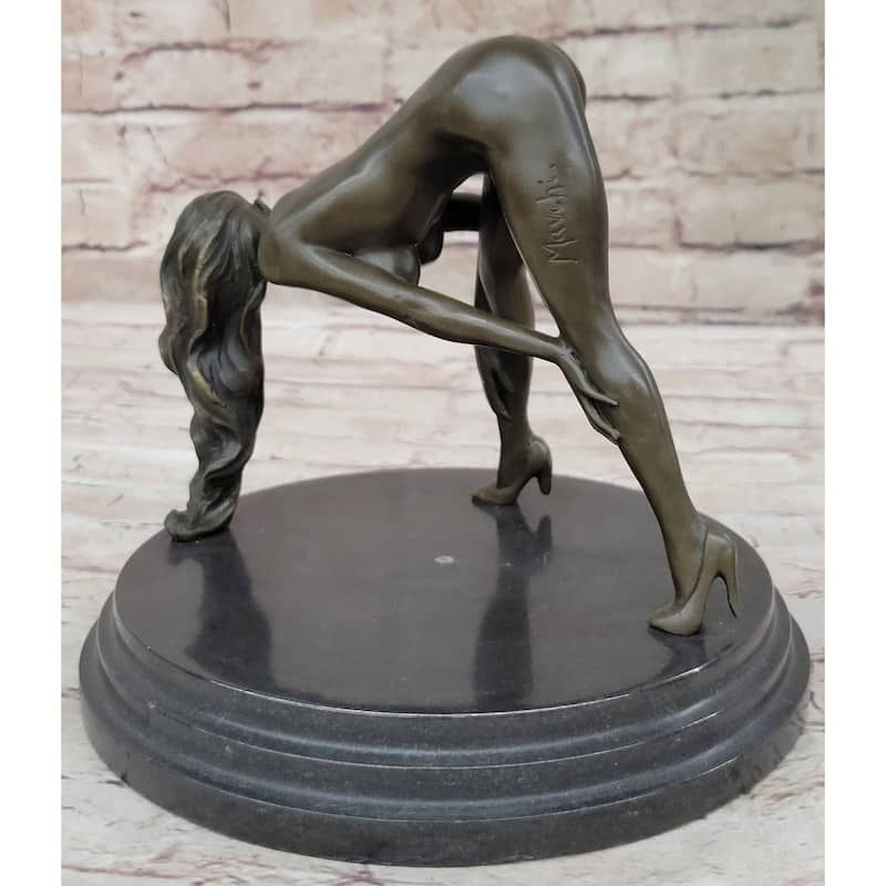 Signed Original Mavchi Nude Girl Bronze Sculpture Marble Base Figurine Figure 7 Inches X 9 Inches