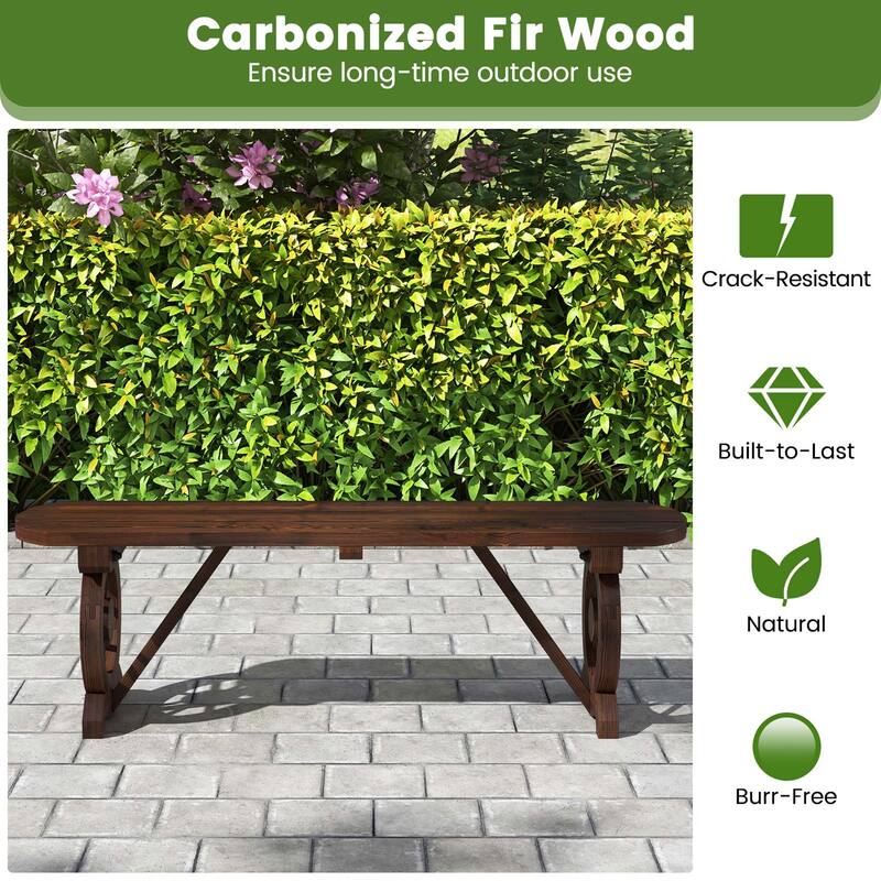 Costway Patio Rustic Wood Bench with Wagon Wheel Base Slatted Seat - See Details
