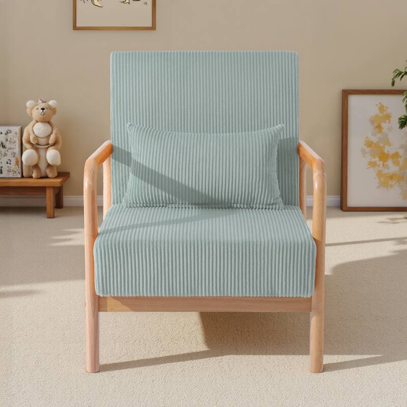 25" W Mid Century Upholstered Wood Accent Chair with Pillow