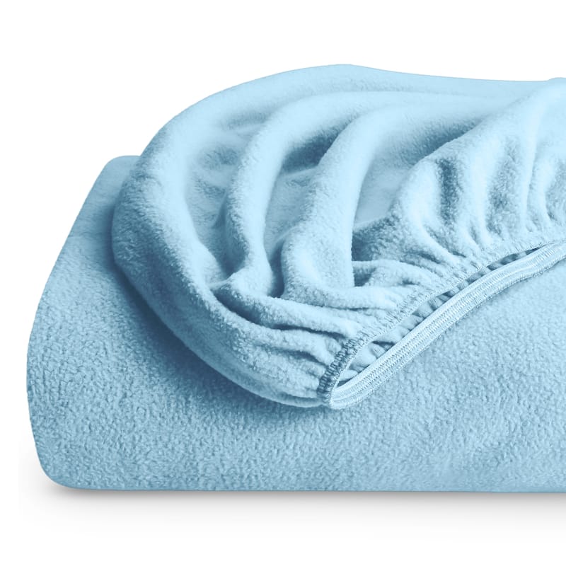 Bare Home Polar Fleece Fitted Bottom Sheet - Queen - Light Blue