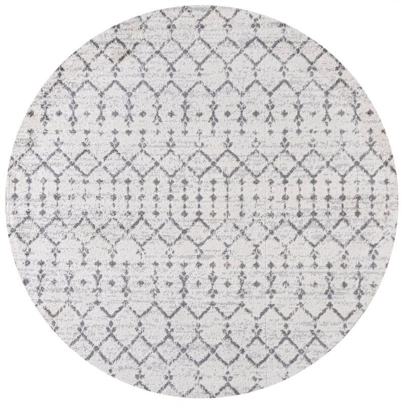 JONATHAN Y Modern HYPE Boho Vintage Diamond Area Rug - 4' Round - Cream/Gray