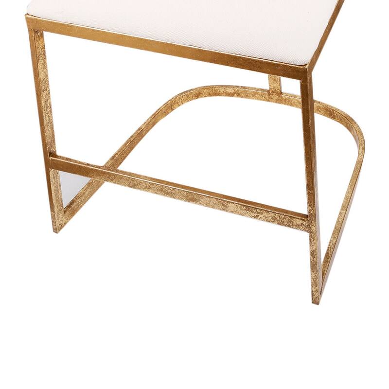 20 Inch Curved Accent Chair, Padded Seat, Open Metal Frame, Gold, White