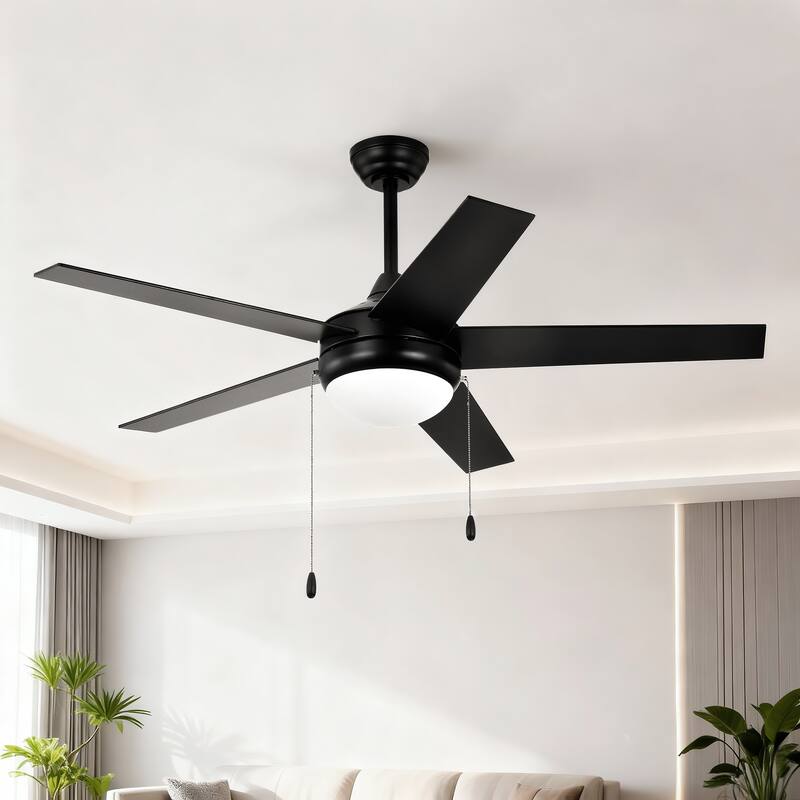 Matte Black/Brushed Nickel 52 in. Integrated LED Indoor 5-Blade Ceiling Fan with Pull Chain - Matte Black