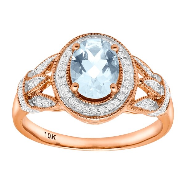 1 1/10 ct Natural Aquamarine & 1/6 ct Diamond Ring in 10K Rose Gold