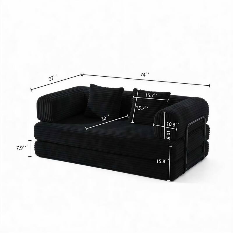 Convertible Sofa Bed, 3 in 1 Folding Loveseat Couch Bed Foldable Boneless Couch Floor Sleeper, Corduroy Pull Out Sofa Bed