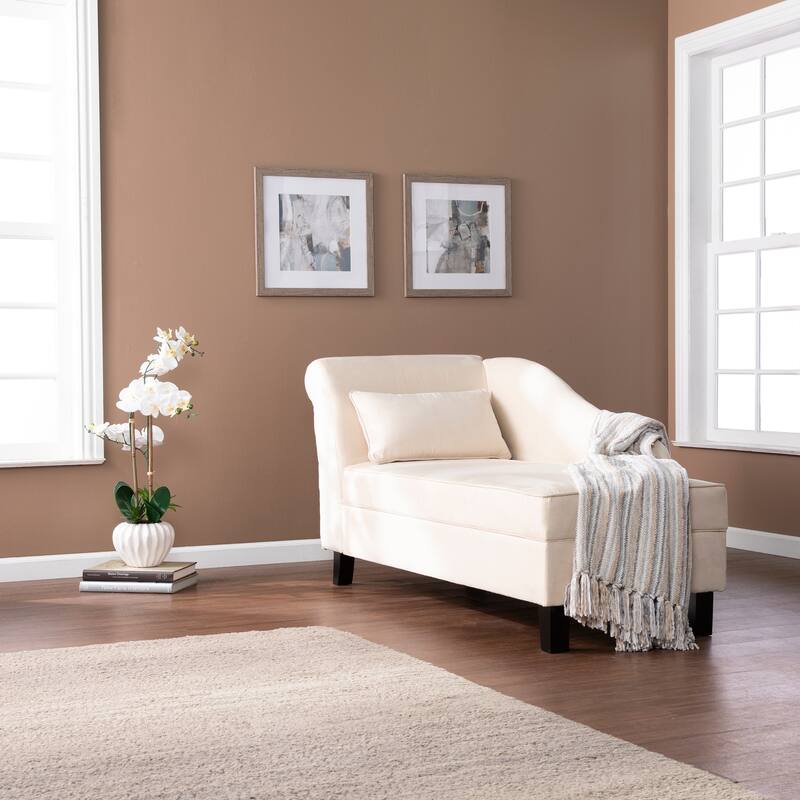 SEI Furniture Avery Transitional Beige Fabric Chaise Lounge w/ Storage