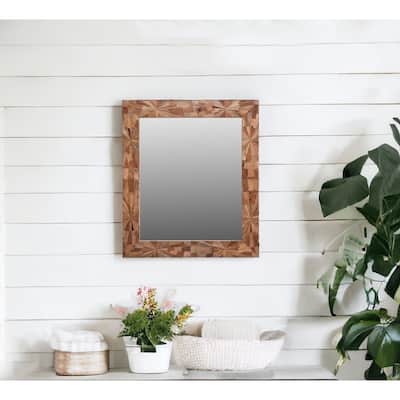 HomeRoots 46" Brown Solid Wood Geometric Starburst Framed Accent Mirror
