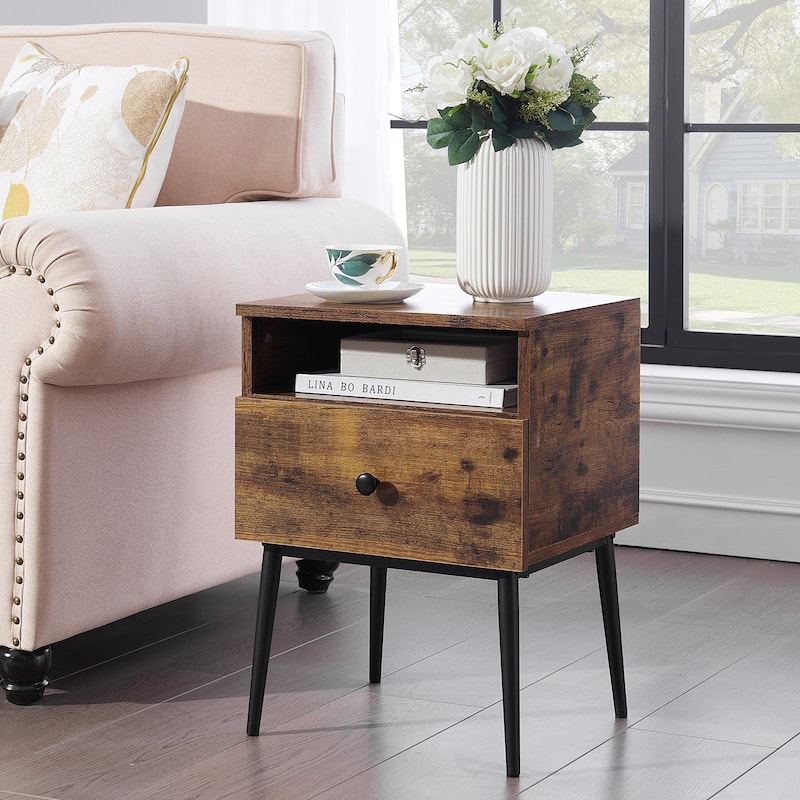 VECELO Modern 1-Drawer Wood Nightstand Set of 2