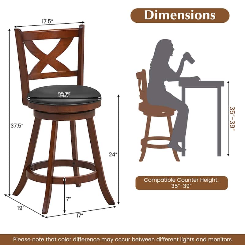 2 PCS Bar Stools Classic Counter/ Bar Height Swivel Chairs - Counter Height