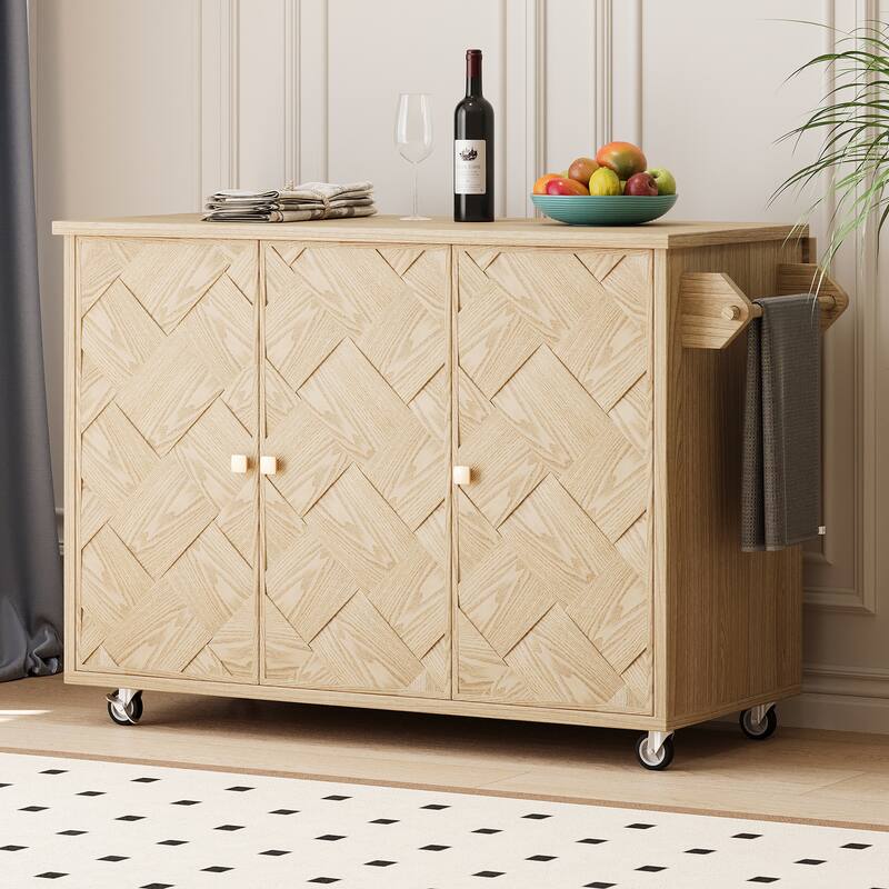 Kitchen Island with Drop Leaf, Coastal Kitchen Island on Wheels with Internal Storage Rack, Rolling Kitchen Cart