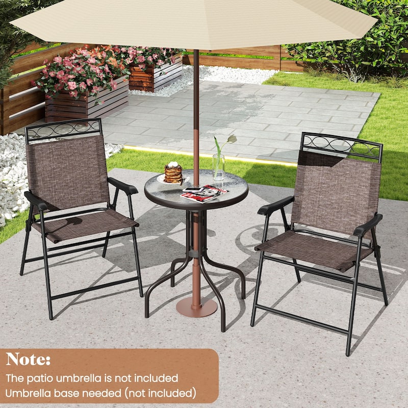 3 Pieces Foldable Outdoor Bistro Table and Chairs Set with Metal Frame and Comfortable Seating - 22" x 25.5" x 37"