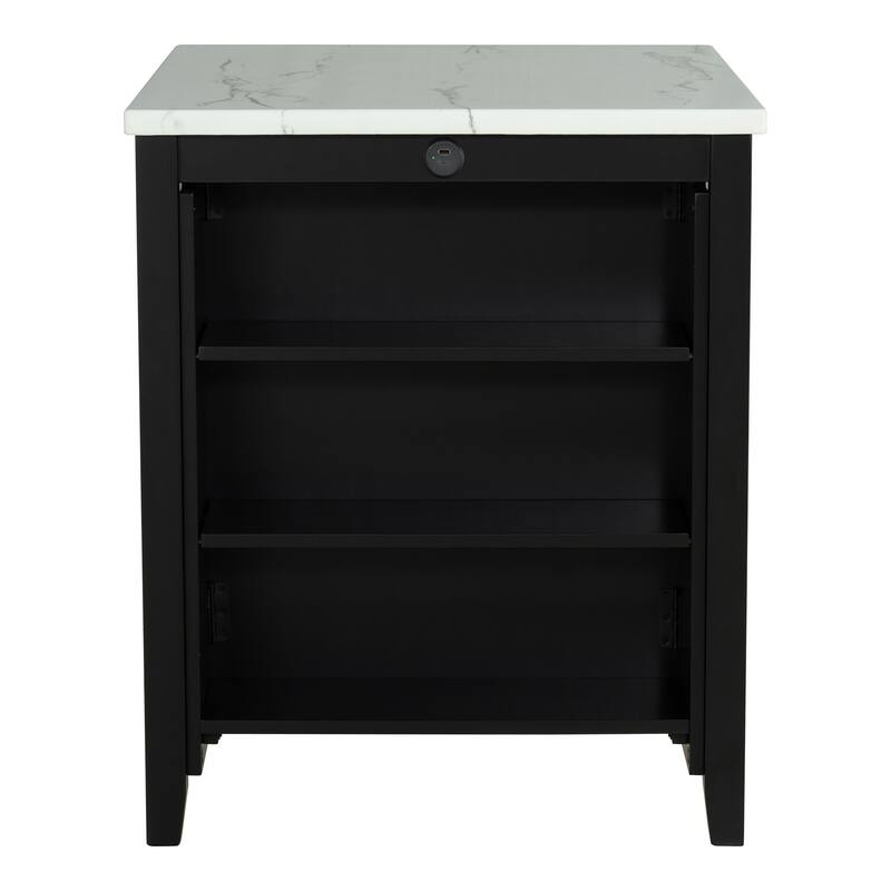 DH BASIC 3-Piece Black 3-Shelf Counter Height Dining Set with USB Ports by Denhour