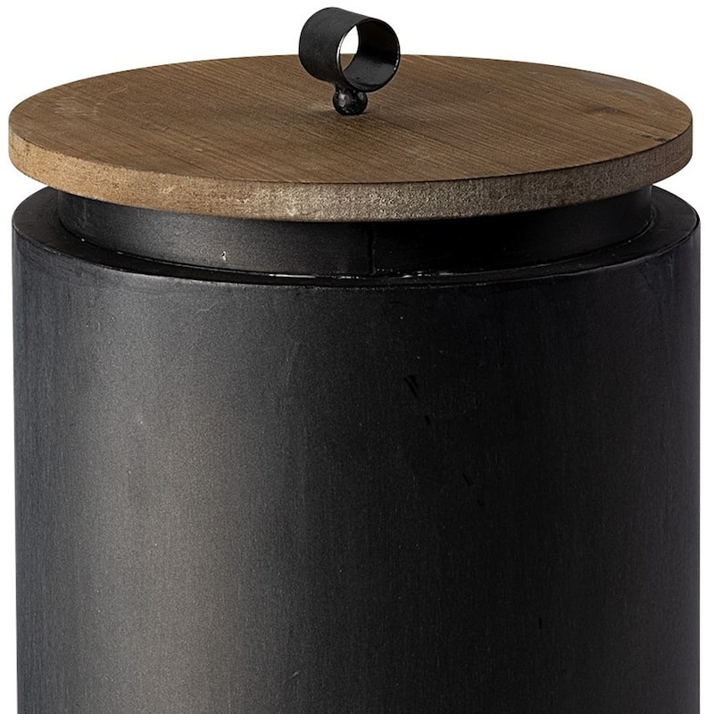HomeRoots Set Of Two Gray Metal Cannisters With Wooden Lids - 9.06"W x 9.06"D x 12.8"H