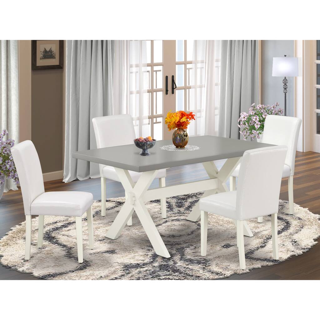 East West Furniture Dining Table Set- a Wooden Table and White Faux Leather Upholstered Chairs, Linen White(Pieces Options)
