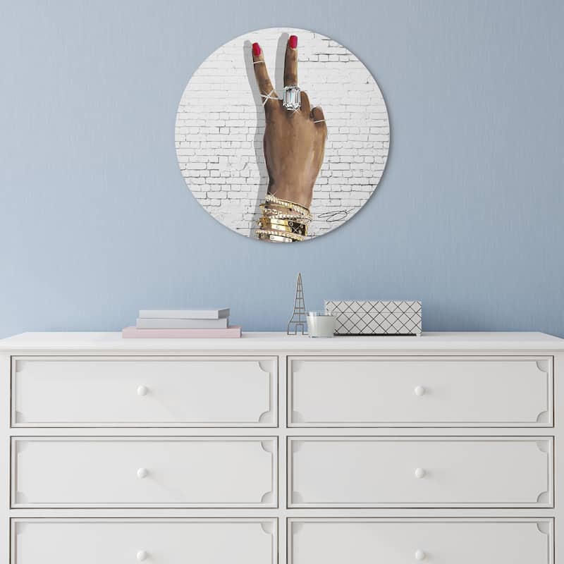 "BEE U-T-F-L" Frameless Free Floating Tempered Glass Round Gesture Graphic Wall Art 24 in. x 24 in.