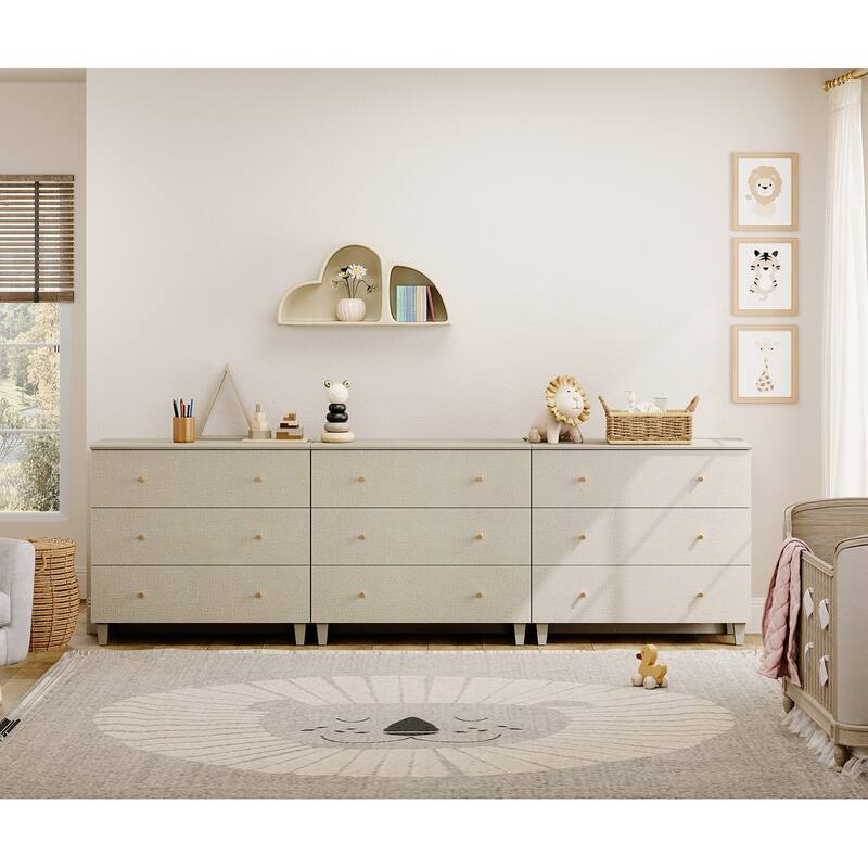 Wood Dresser with 3 Wide Drawers for Bedroom, Kids Room