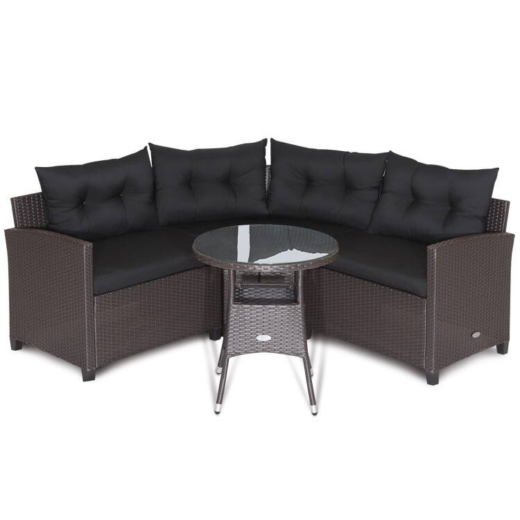 4 Pieces Patio Rattan Furniture Set Cushioned Sofa Glass Table - 49.5" x 23" x 29"