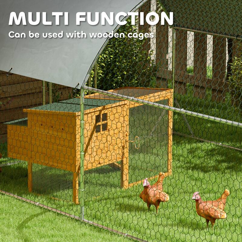 PawHut Large Chicken Coop Metal Chicken Run with Waterproof and Anti-UV Cover, Dome Shaped Walk in Fence Cage Hen House