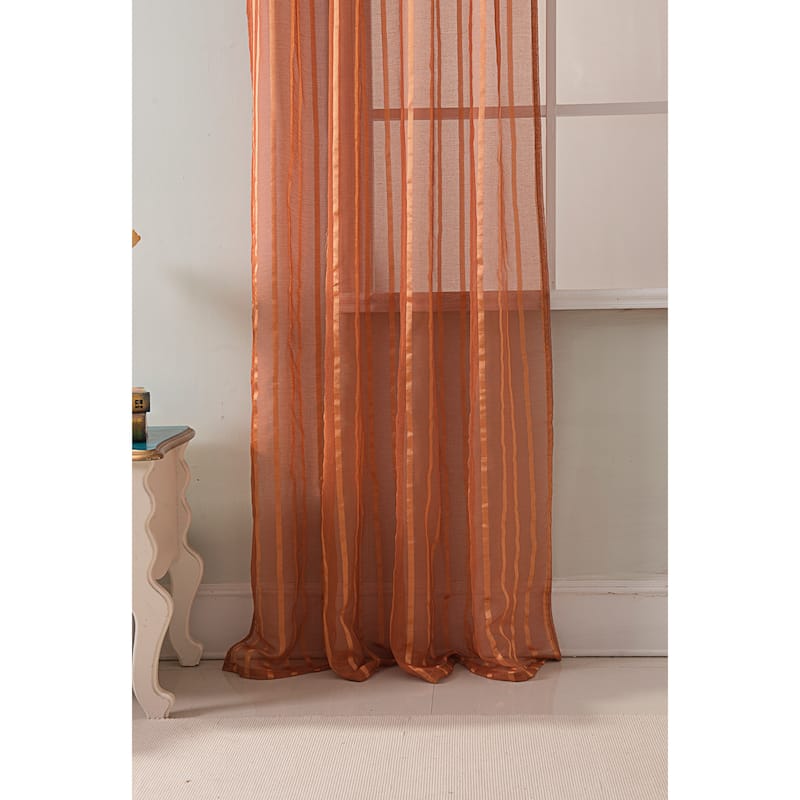 Gretchen Striped Sheer Window Curtain Rod Pocket 90 inch - 54 x 90 in.