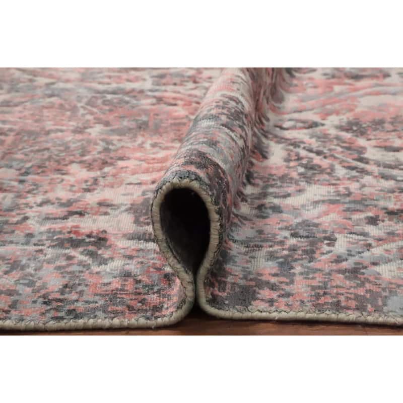 Hand Knotted Oriental Viscose Silk Carpet Modern All-Over Coral Abstract Area Rug - 8' 1'' X 5' 7''