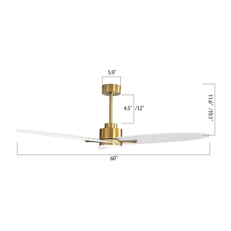 WINGBO 60-in 3-Blades Indoor Ceiling Fan with LED Light & Remote