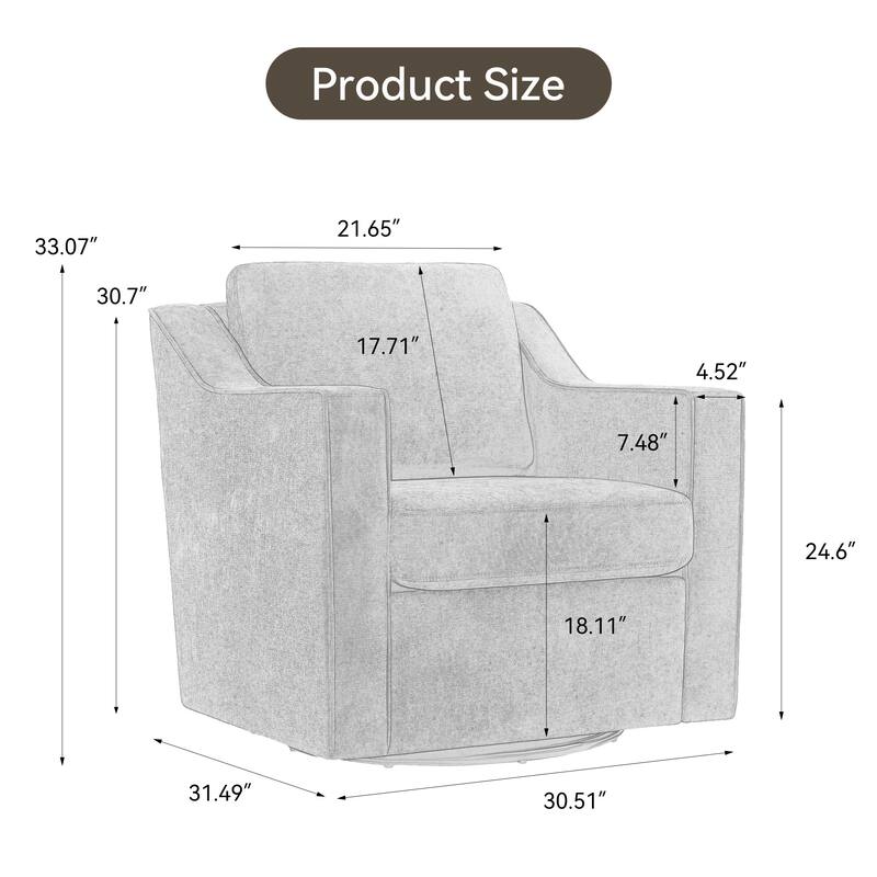 Cozy Swivel Armchair 360°Rotating Base Accent Chair Set of 2