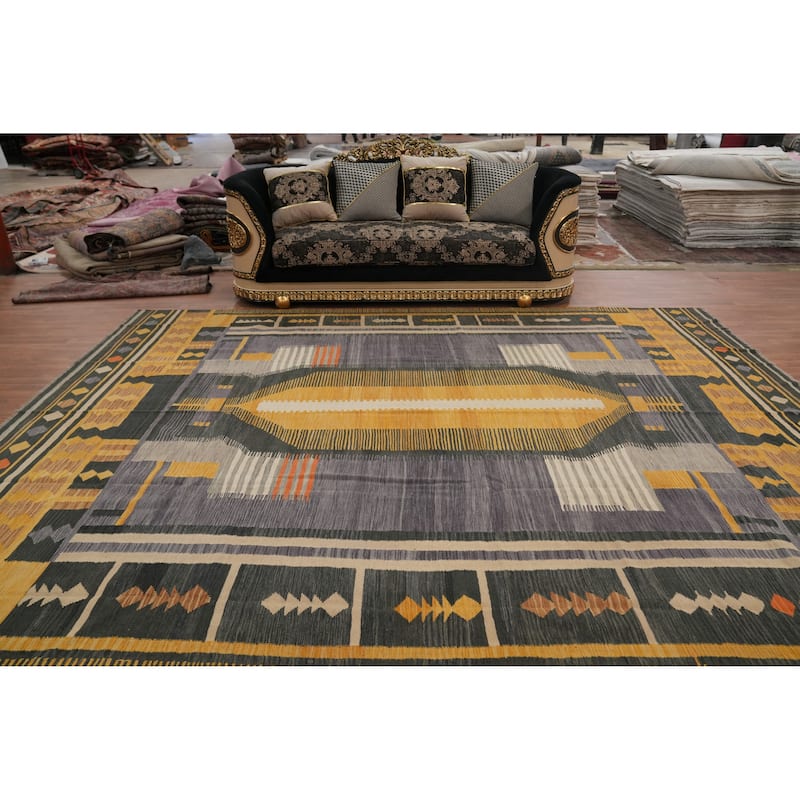 Hand Woven Southwestern Wool Multi-Colored Geometric Area Rug - 12' 10'' X 10' 0''