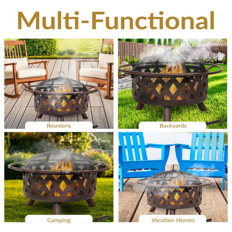 30" Fire Pit Steel with Bronze FInish Crossweave with Spark Screen