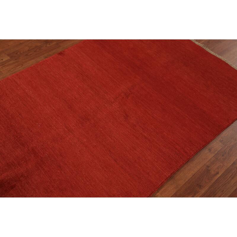 Gabbeh Modern Rug Hand-Knotted Red Solid Wool Carpet - 3'4" x 5'0"