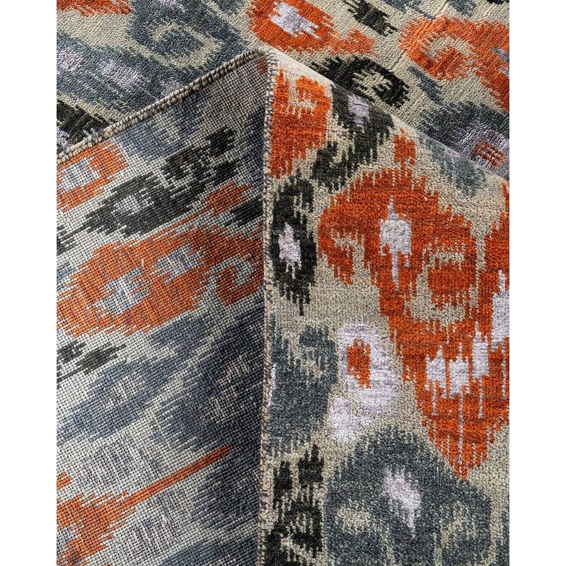 Ikat One-of-a-Kind Hand-Knotted Area Rug - Gray, 9' 1" x 12' 4" - 9' 1" x 12' 4"