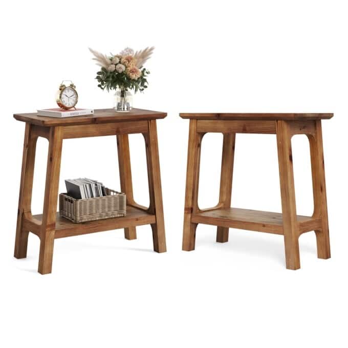 2-Tier Solid Wood End Table, Side Table for Living Room, Bedroom - 2PC