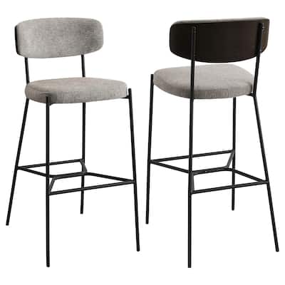 Ellina Pub Height Bar Chair Set of 2, Taupe Fabric, Black, 30 Inch
