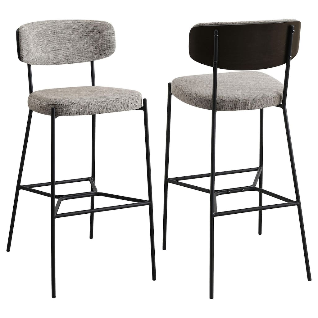 Ellina Pub Height Bar Chair Set of 2, Taupe Fabric, Black, 30 Inch