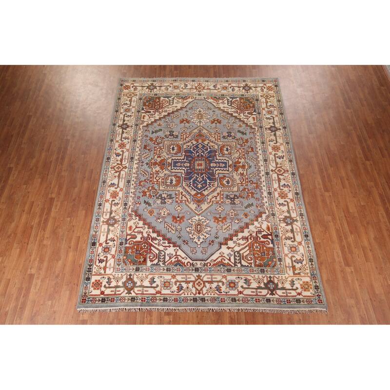 Geometric Heriz Serapi Indian Area Rug Handmade Wool Carpet - 8'8" x 12'2"