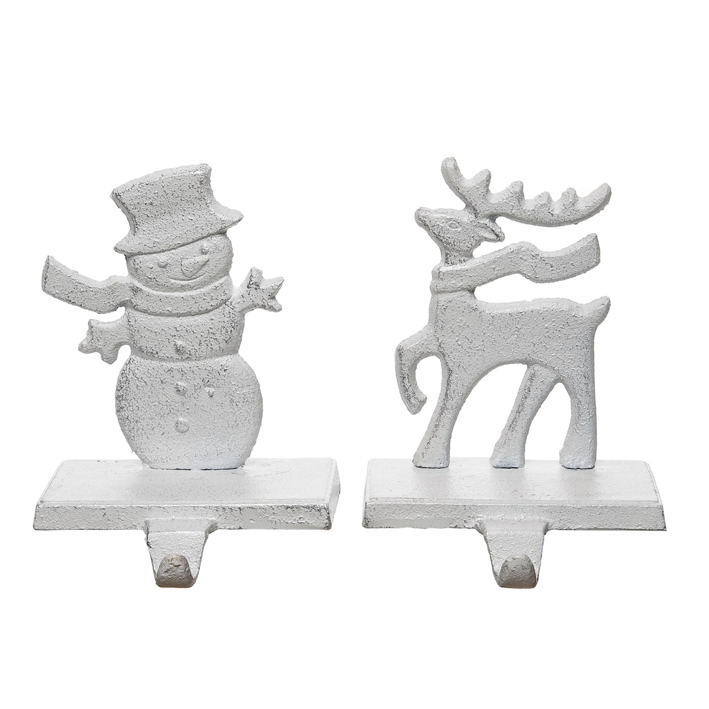 Transpac Cast Iron Snowman/Reindeer Stocking Hanger Set of 2 Christmas Home Decorations