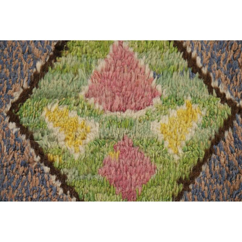 Gray Plush Geometric Moroccan Area Rug Hand-Knotted Wool Carpet - 9'0" x 12'7"