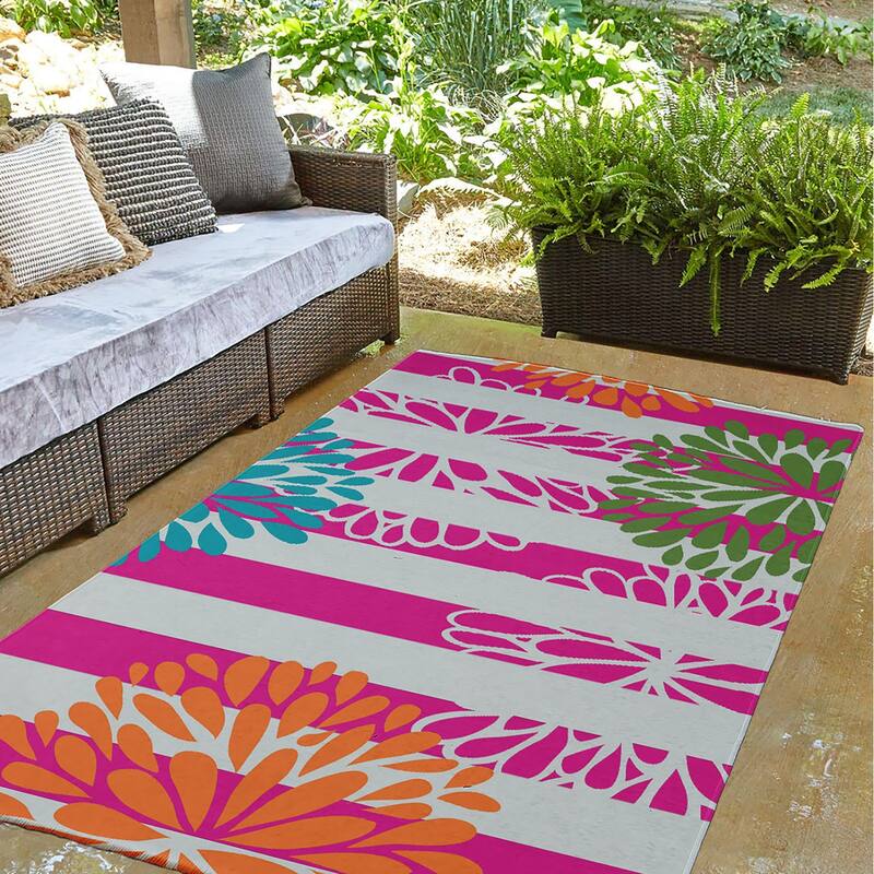 Flower Bursts Spring Chenille Indoor/Outdoor Rug
