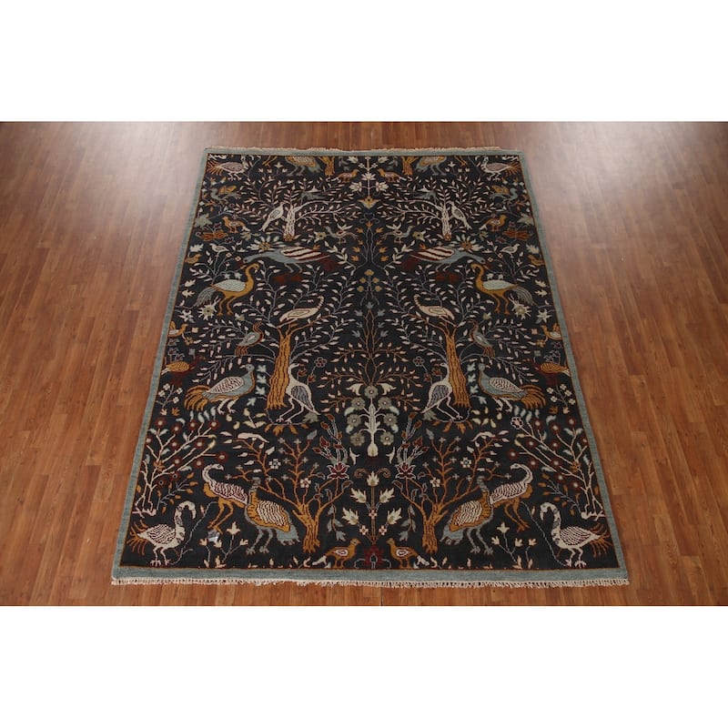 Animal Pictorial Tabriz Indian Area Rug Hand-Knotted Wool Carpet - 7'9"x 9'10"
