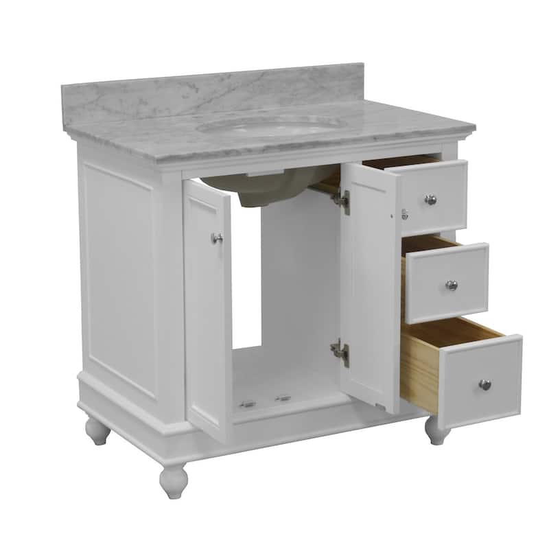 KitchenBathCollection Bella 36" Bathroom Vanity with Carrara Marble Top