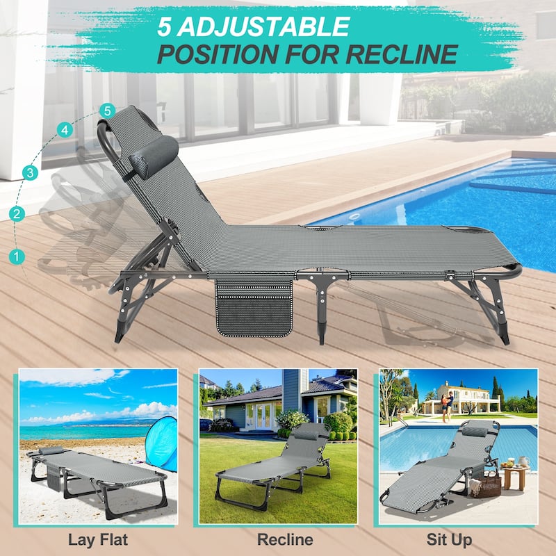 DoCred Folding Camping Cot, Chaise Lounge Chair with Mattress