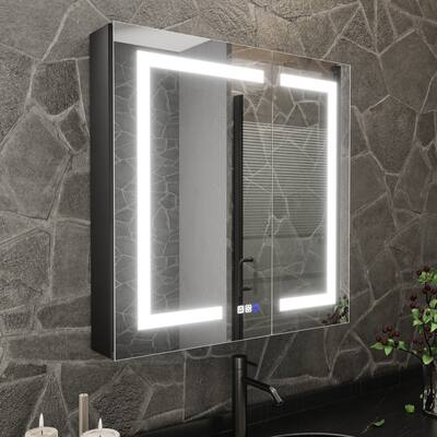 ExBrite 30" x 30" LED Lighted Bathroom Medicine Cabinet with Mirror,Recessed or Surface Mount,Defog - 30" x 30"
