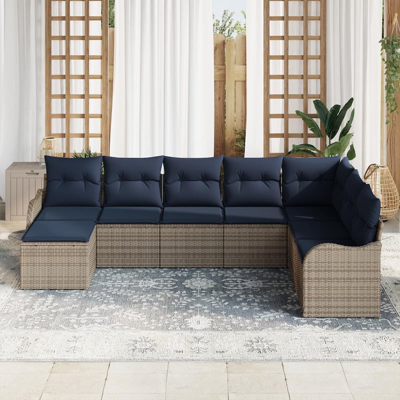 vidaXL 8/9 Patio Sofa Set with Cushions Black/Brown/Grey Poly Rattan - 113.2 x 69.9 x 27.2