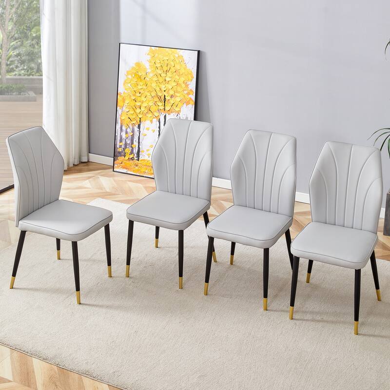 Roomfitters PU Dining Chairs with Patterned Back and Black Metal Legs, Set of 4 for Kitchen or Living Room