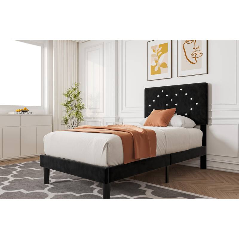 Bed Frames, Velvet Upholstered Bed Frame with Vertical Channel Tufted & Sturdy Wood Slats