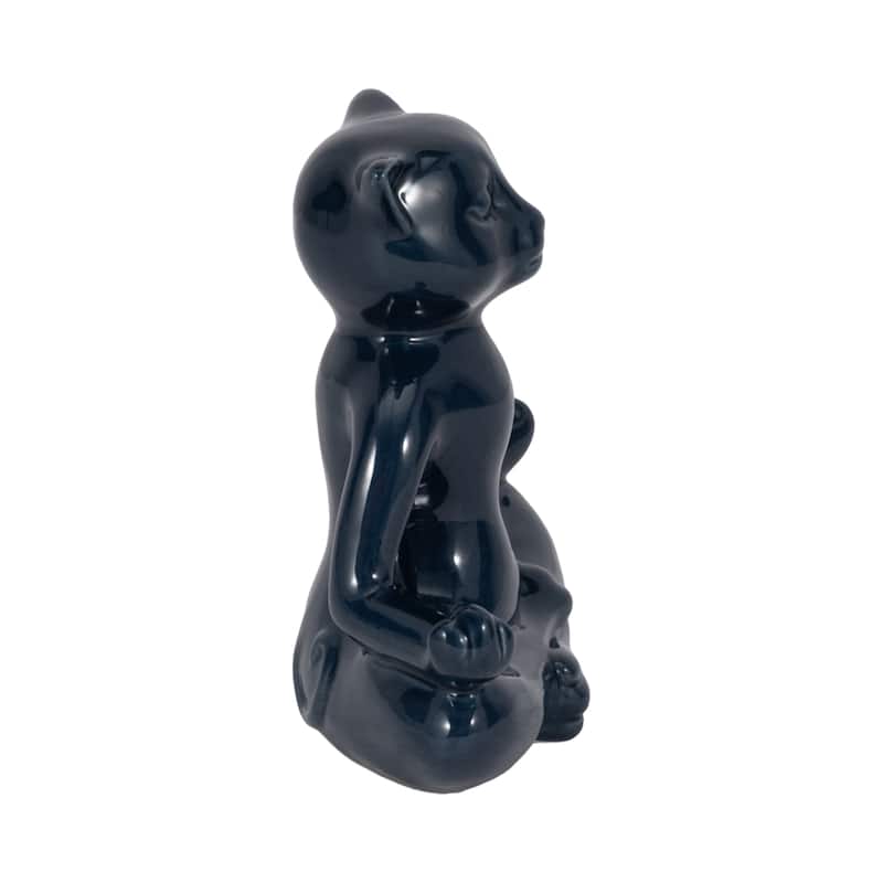 Sagebrook Home Ceramic Yoga Cat Figurine, Elegant Ceramic Centerpiece, Distinctive Accent for Your Decor - 8" x 3" x 7"