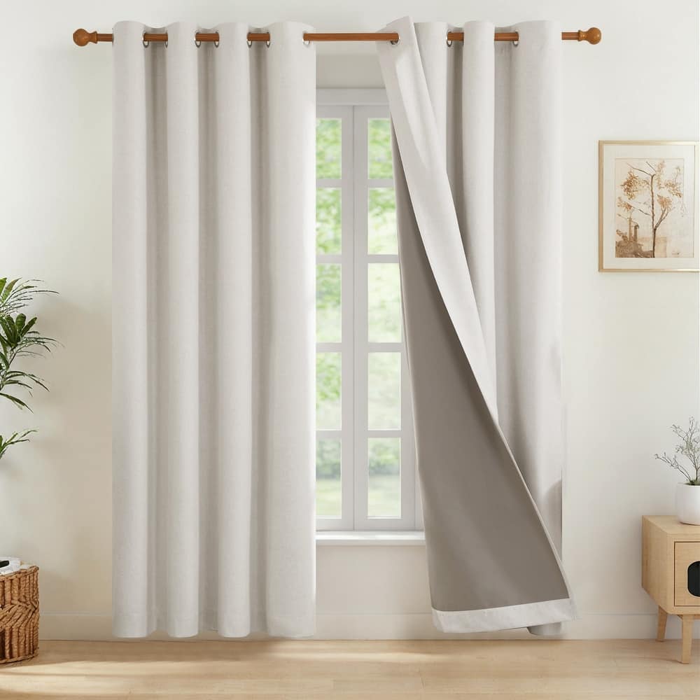 Deconovo Faux Linen Blackout Curtains Grommet Drapes for Living Room 2 Panels