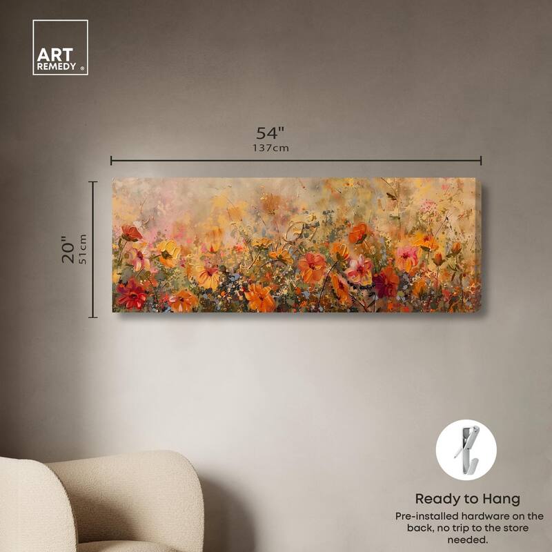 Fall Cosmo Flowers Panoramic Canvas by Art Remedy, Gallery Wrapped