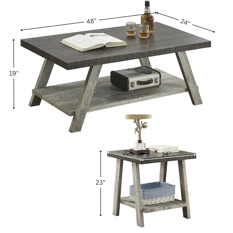 Roundhill Furniture Athens Contemporary 3-pc. Replicated Wood Shelf Table Set