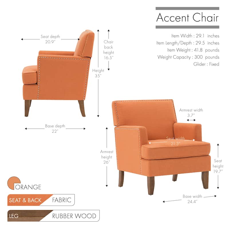 Porthos Home Gavi Fabric Upholstered Accent Chair with Rubberwood Legs