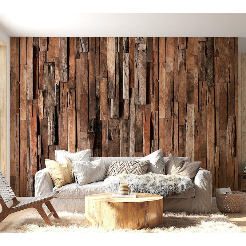 Peel & Stick Wall Mural Vertical Wooden Cedar Planks Removable